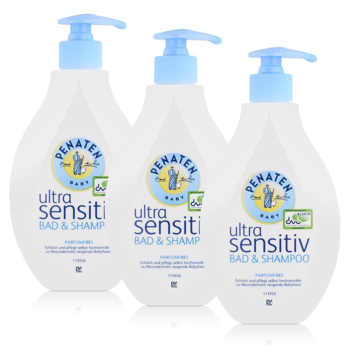 Babypflege-Set Penaten Baby ultra sensitiv Bad & Shampoo 400ml - Parfümfrei (3er Pack