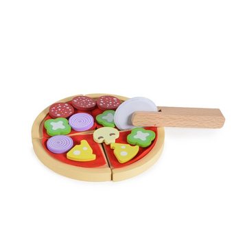 Moni Spiellebensmittel Kinder Pizza-Spielset 4221, Holz Pizzaschneider, Pizzastücke mit Klett