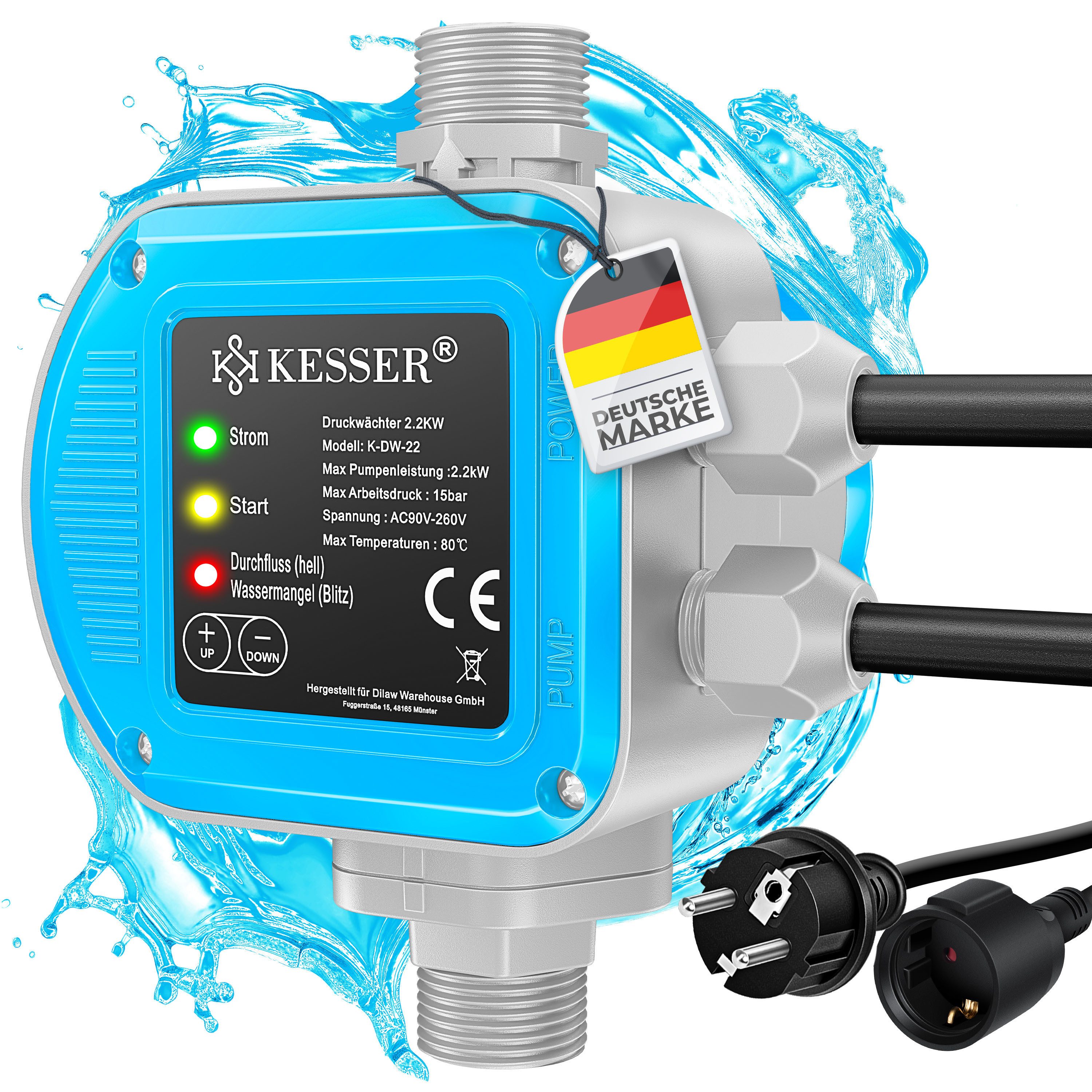 KESSER Wasserpumpe, Druckschalter Druckwächter Pumpensteuerung Gartenbewässerung