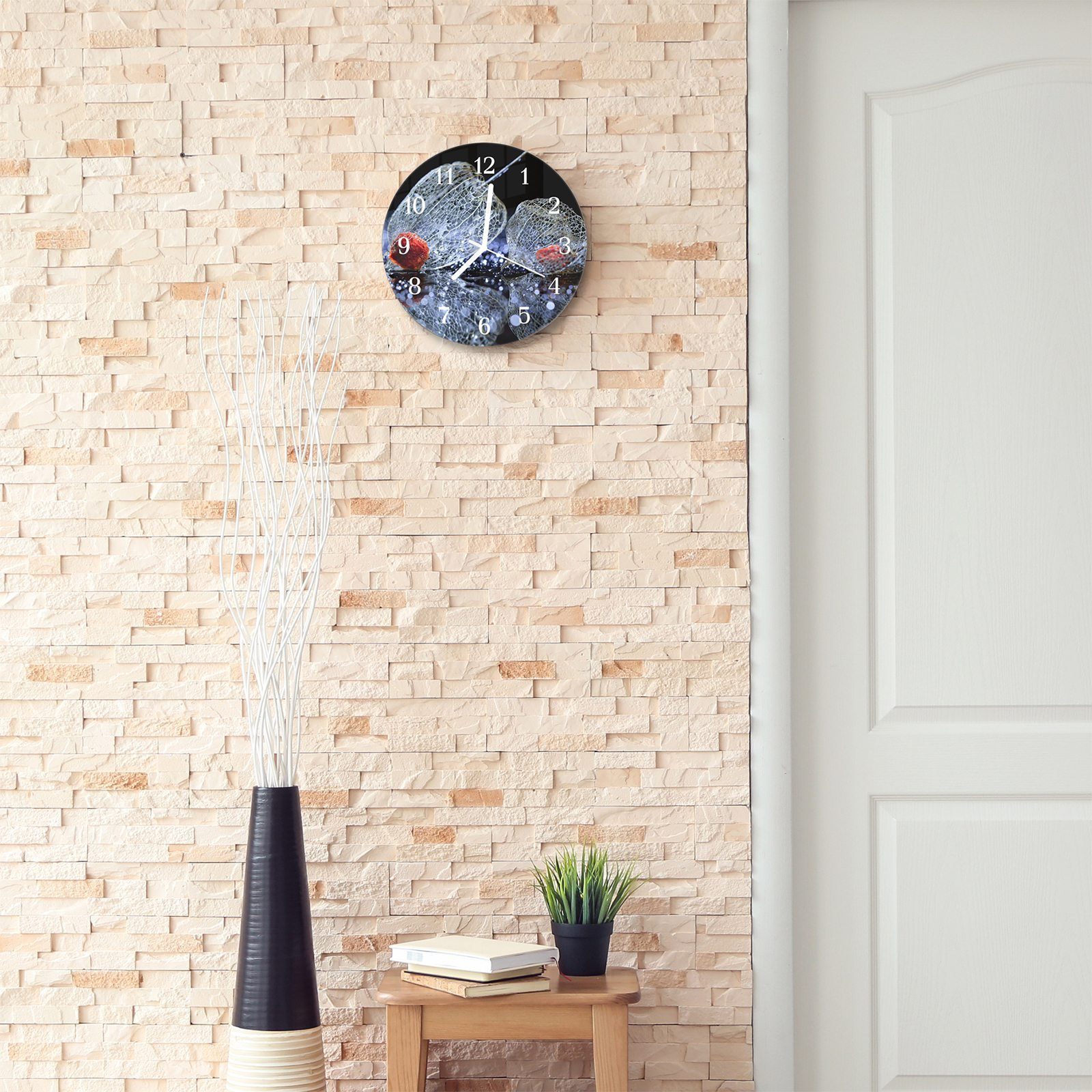 Primedeco Wanduhr Wanduhr aus cm Durchmesser Früchte Motiv mit Glas Mystische 30 mit Quarzuhrwerk und - Rund