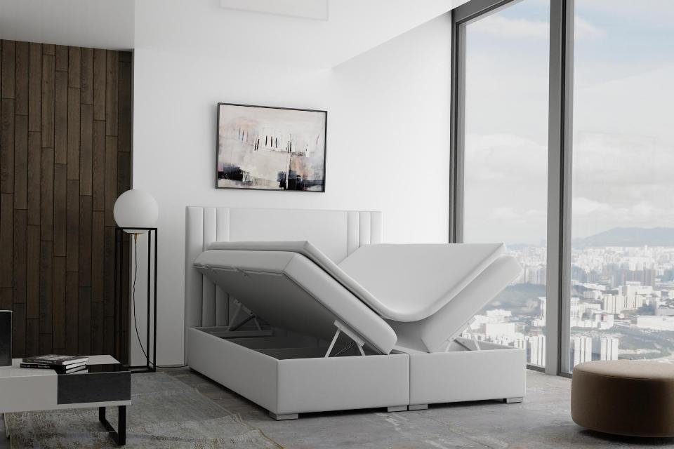 JVmoebel Bett Boxspring Bett Doppel Komplett Matratze Topper Betten Funktion Weiß