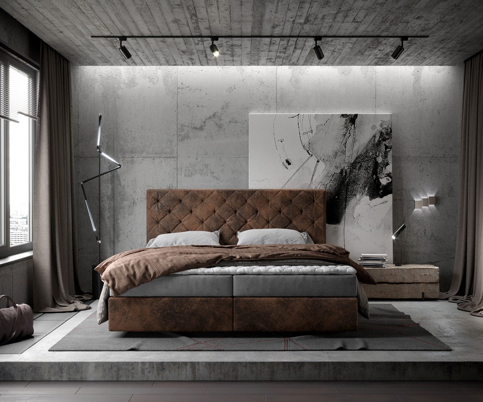 DELIFE Boxspringbett Dream-Great, Braun Vintage 180x200 cm mit Matratze und Topper