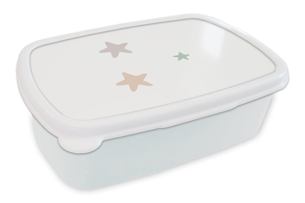 MuchoWow Lunchbox Sterne - Pastell - Mädchen - Jungen - Kinder, Kunststoff, (2-tlg), Brotbox für Kinder und Erwachsene, Brotdose, für Jungs und Mädchen weiß