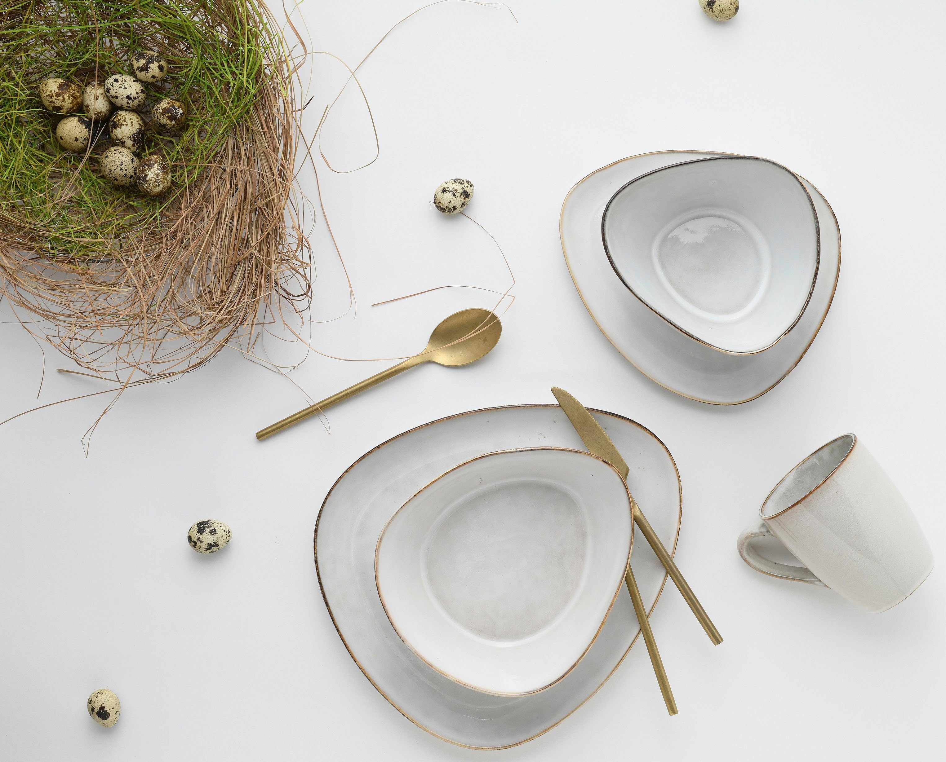 CreaTable Kombiservice Cloudy (10-tlg), 2 Personen, Steinzeug, Service, organische und unregelmäßige Form, 10 Teile, für 2 Personen