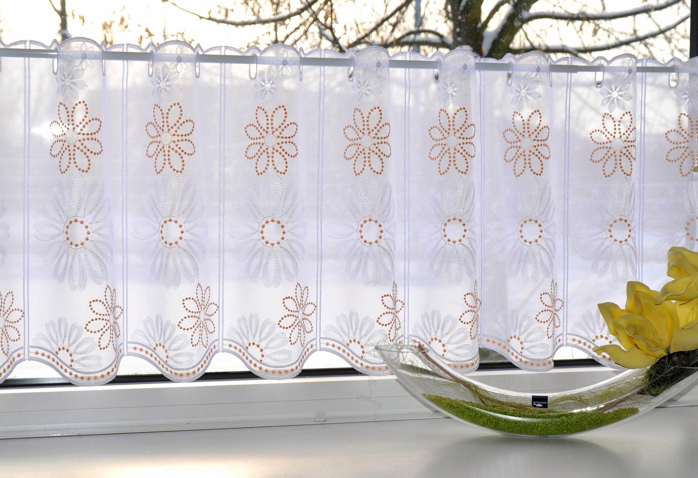 Stickereien Plauen Scheibengardine Lilienzeit, Stangendurchzug (1 günstig online kaufen