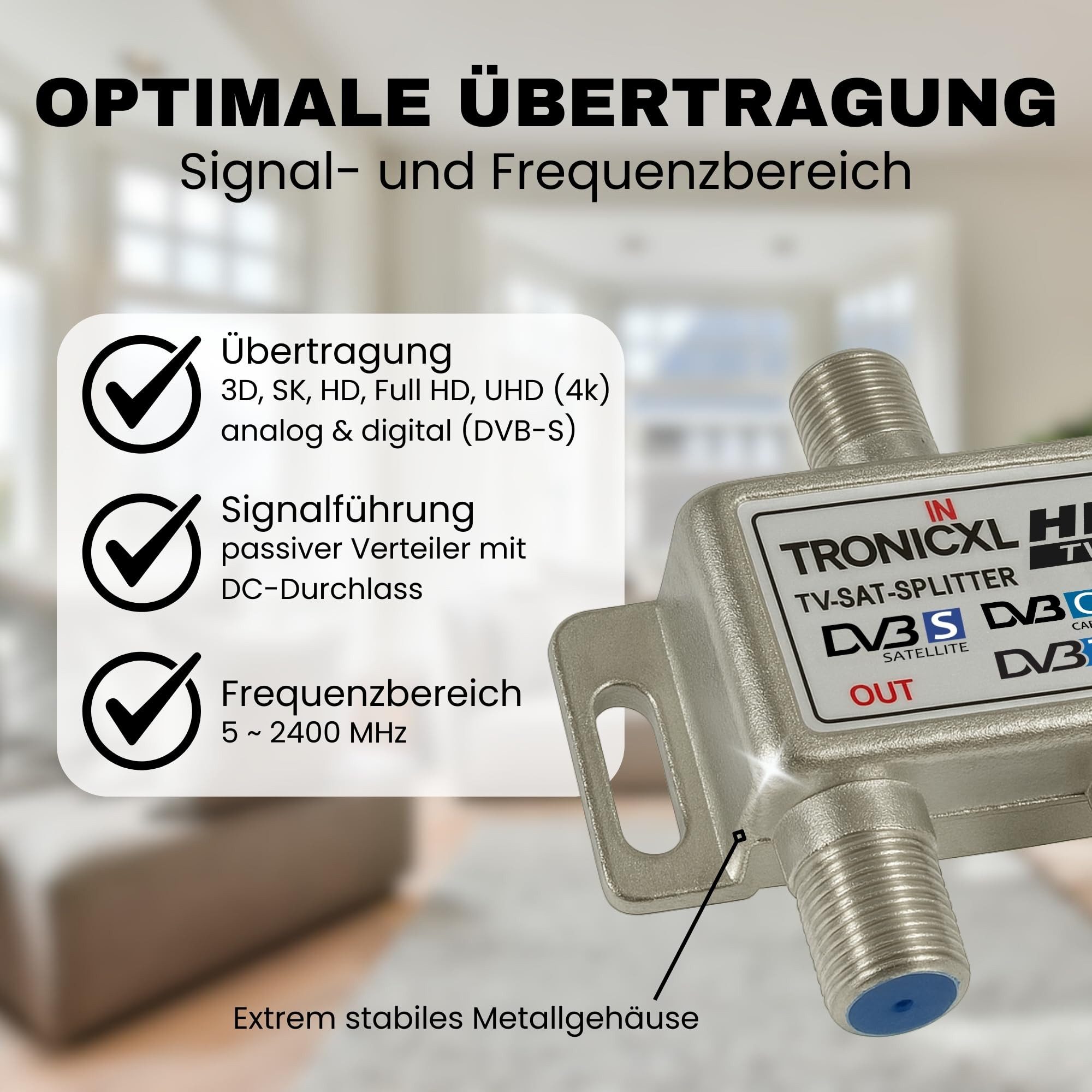 TronicXL SAT-Verteiler Sat Splitter 2-fach Antennen Verteiler Weiche Splitter Kabelfernsehen, F-Kupplungen