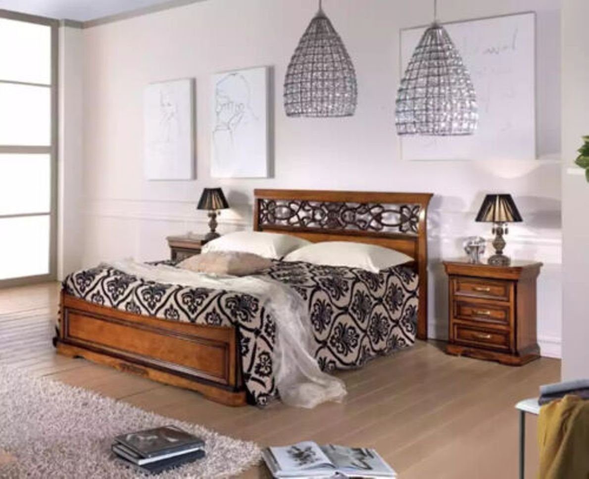 JVmoebel Schlafzimmer-Set Braun Set Bett 2x Nachttische Klassisch Design 3tlg., (3-St., Bett + 2x Nachttische), Made in Italy