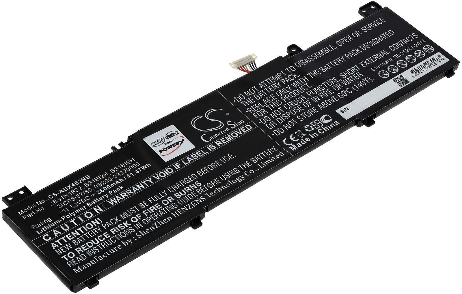 Powery Akku für Asus ZenBook UX462DA Laptop-Akku 3600 mAh (11.52 V)