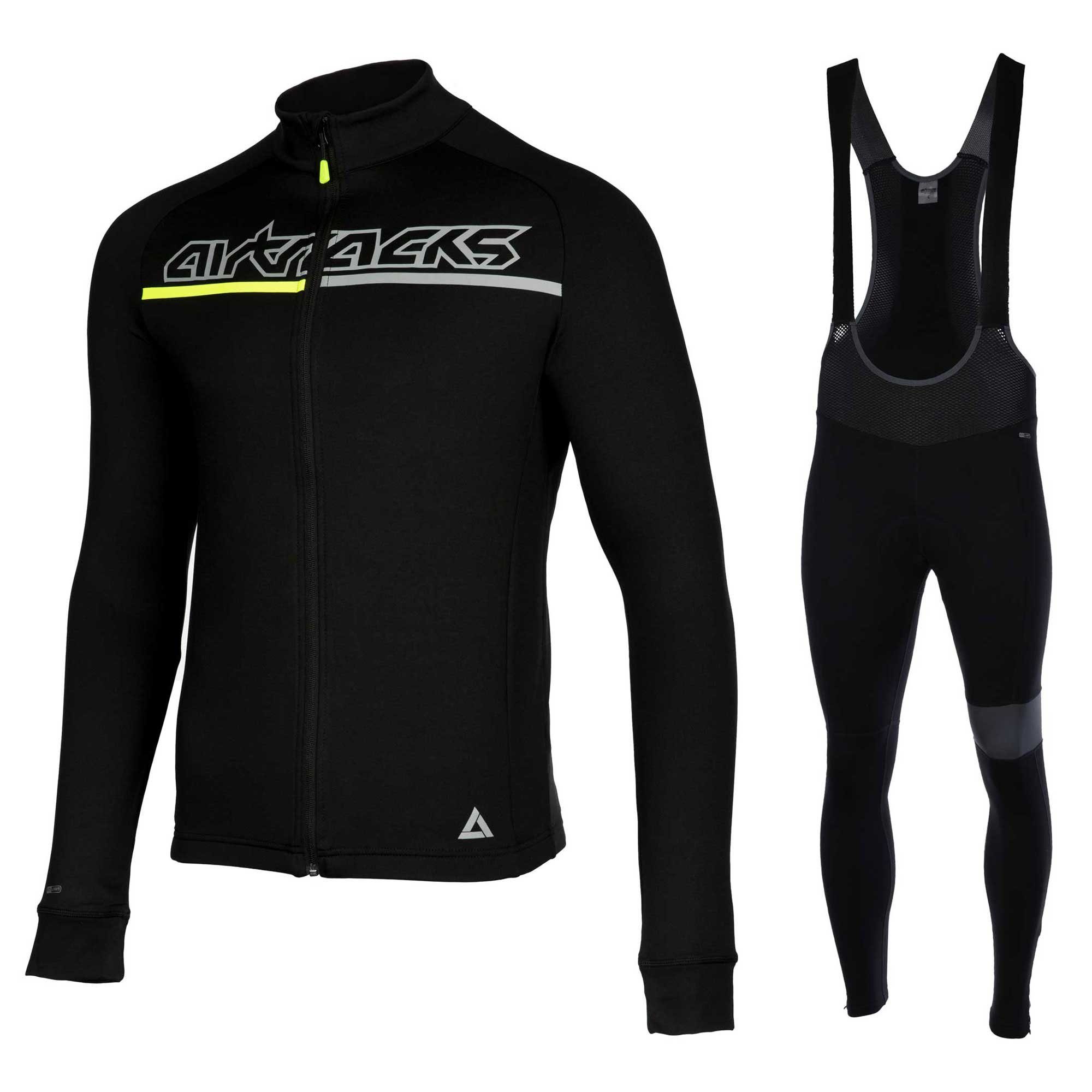 Airtracks Fahrradhose Herren Winter Radtrikot Set Pro Team (Fahrradtrikot Set, 2-tlg) Thermo Fahrradhose lang + Thermo Fahrradtrikot Langarm, für Herbst-Winter » S M L XL XXL XXXL «