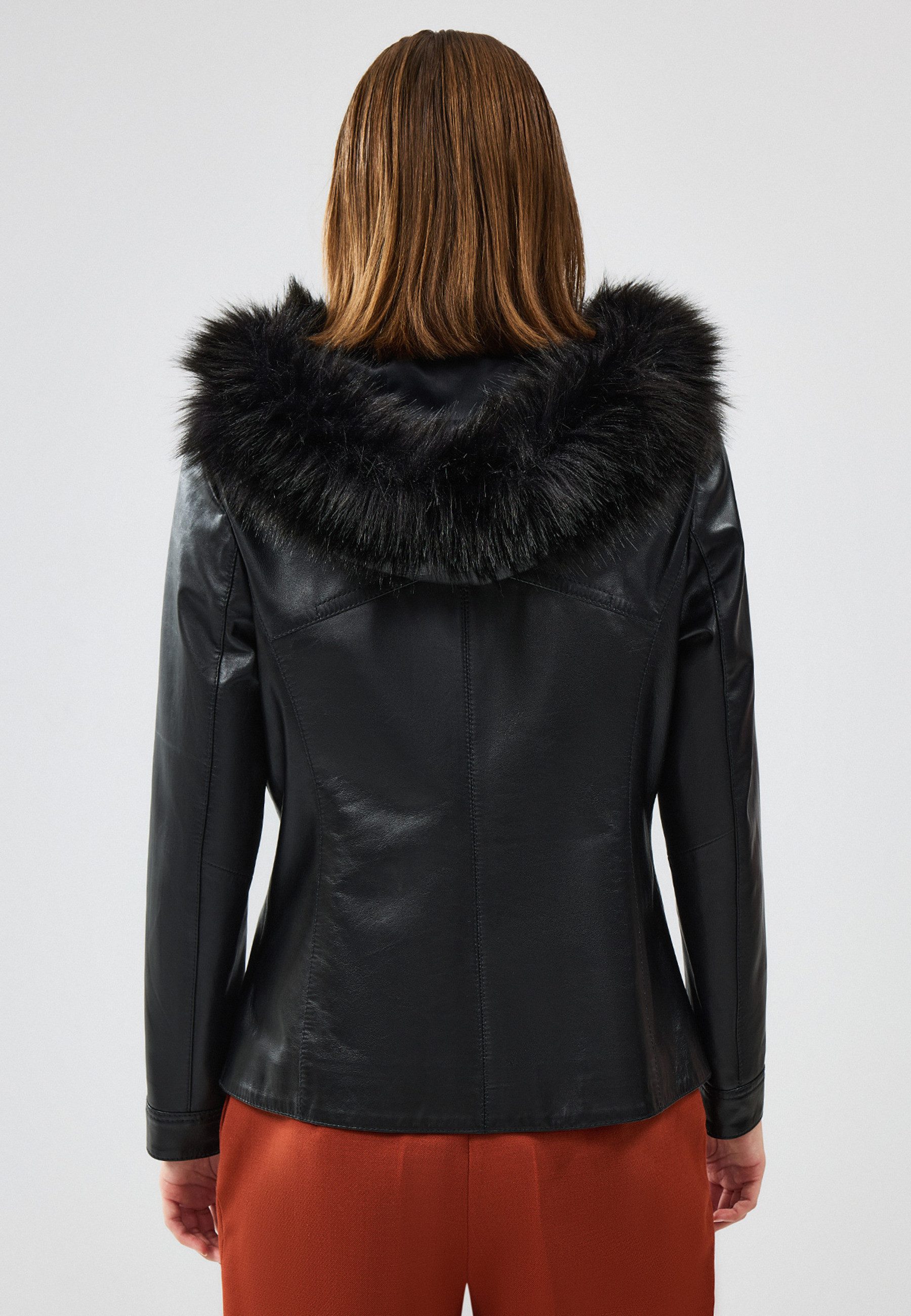 Derimod Lederjacke Meggy Lederjacke mit Kapuze und Fellbesatz