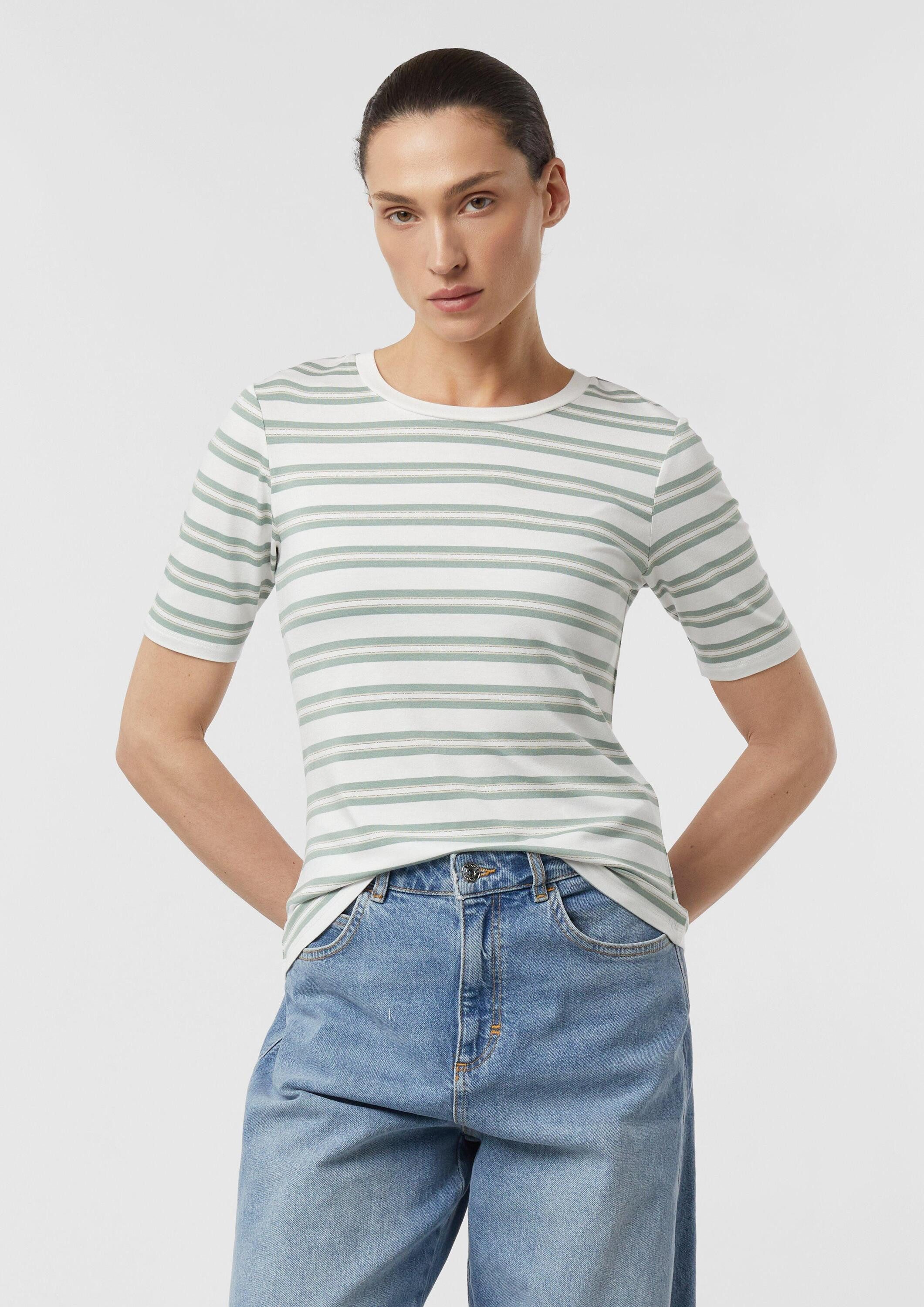 comma Kurzarmshirt T-Shirt Schmales T-Shirt mit Streifenmuster