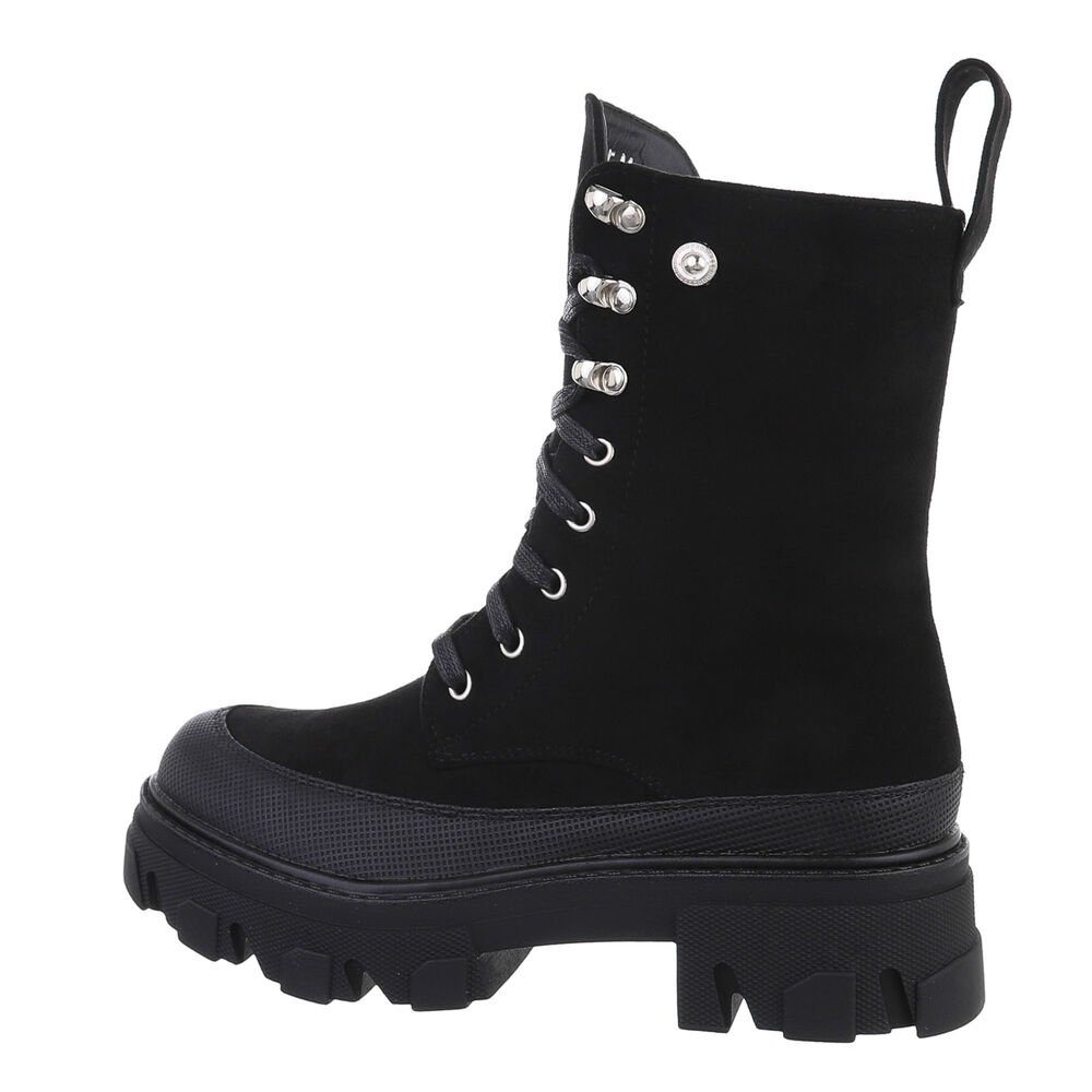 Ital-Design Damen Schnürschuhe Outdoor Schnürstiefelette (78994885) Blockabsatz Plateaustiefeletten in Schwarz