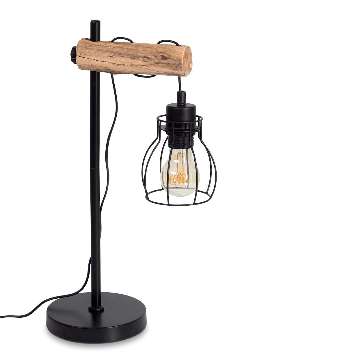hofstein Tischleuchte »Aprica« aus Metall/Holz in Schwarz/Braun, ohne Leuch günstig online kaufen