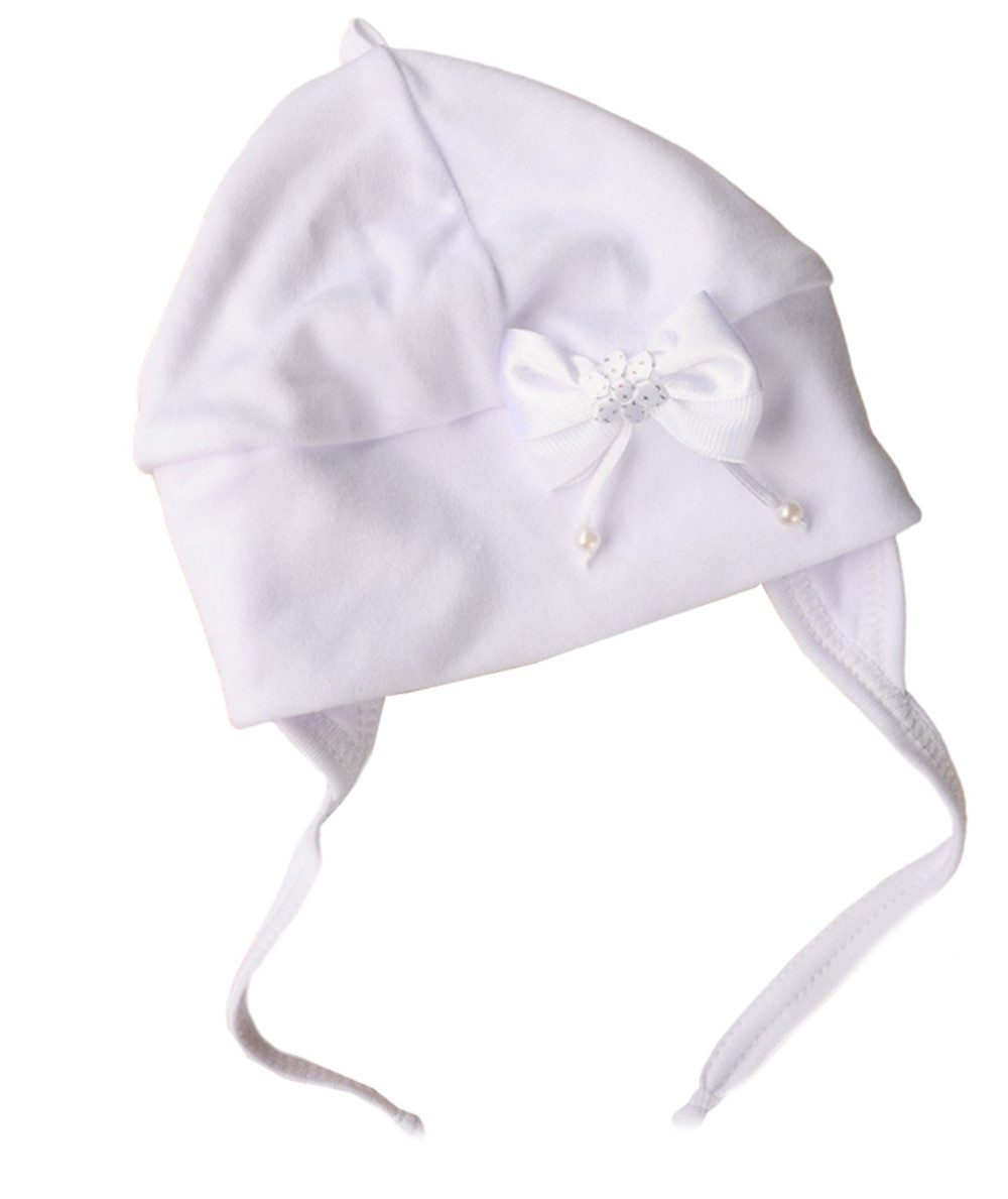 La Bortini Erstlingsmütze Mütze Baby Mützchen Haube in Weiß mit Schleife mit Schleifchen