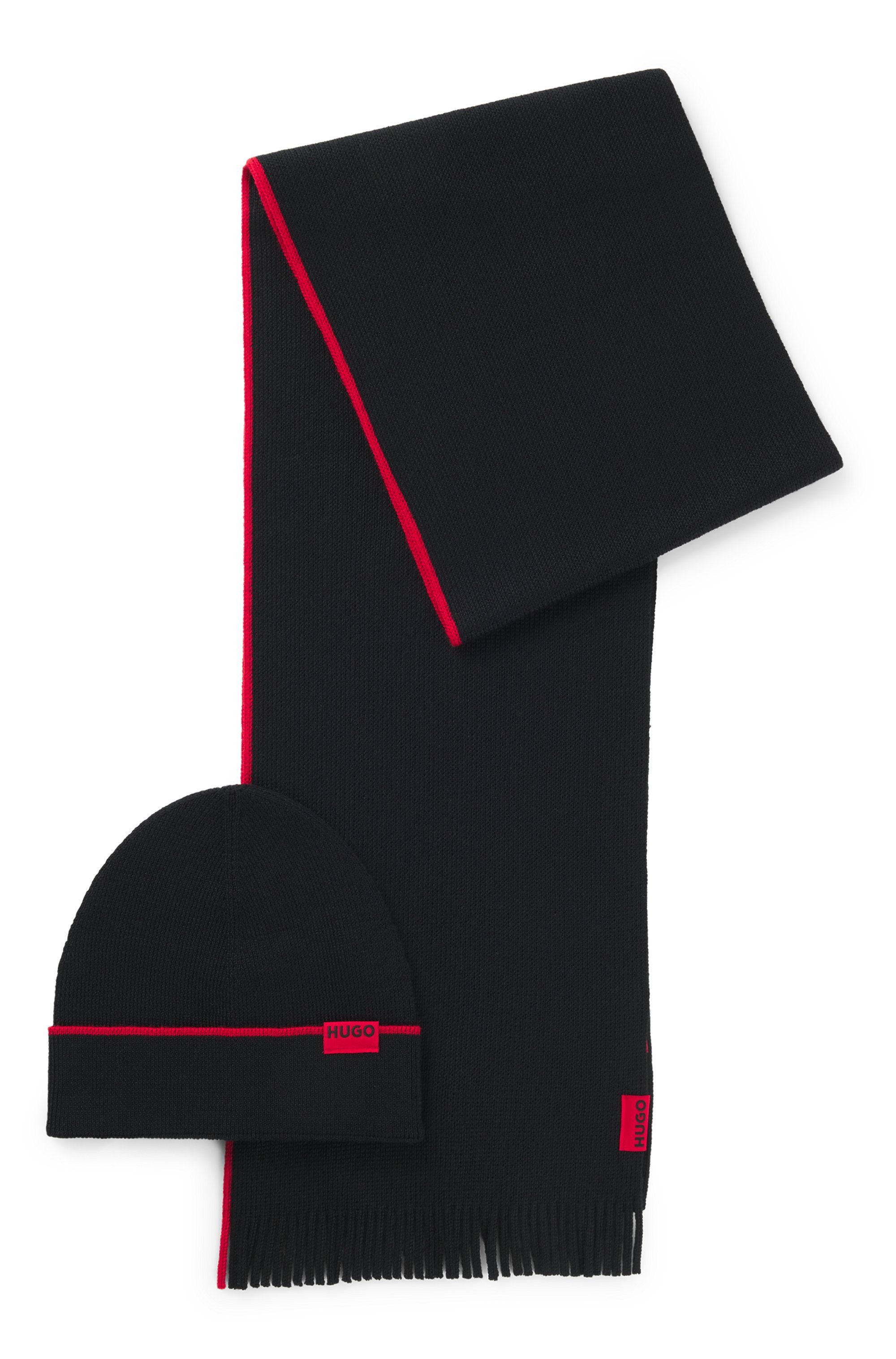 HUGO Schal Zaschel Set, (Set, 2-St. mit passender Mütze), aus Schurwollmix günstig online kaufen