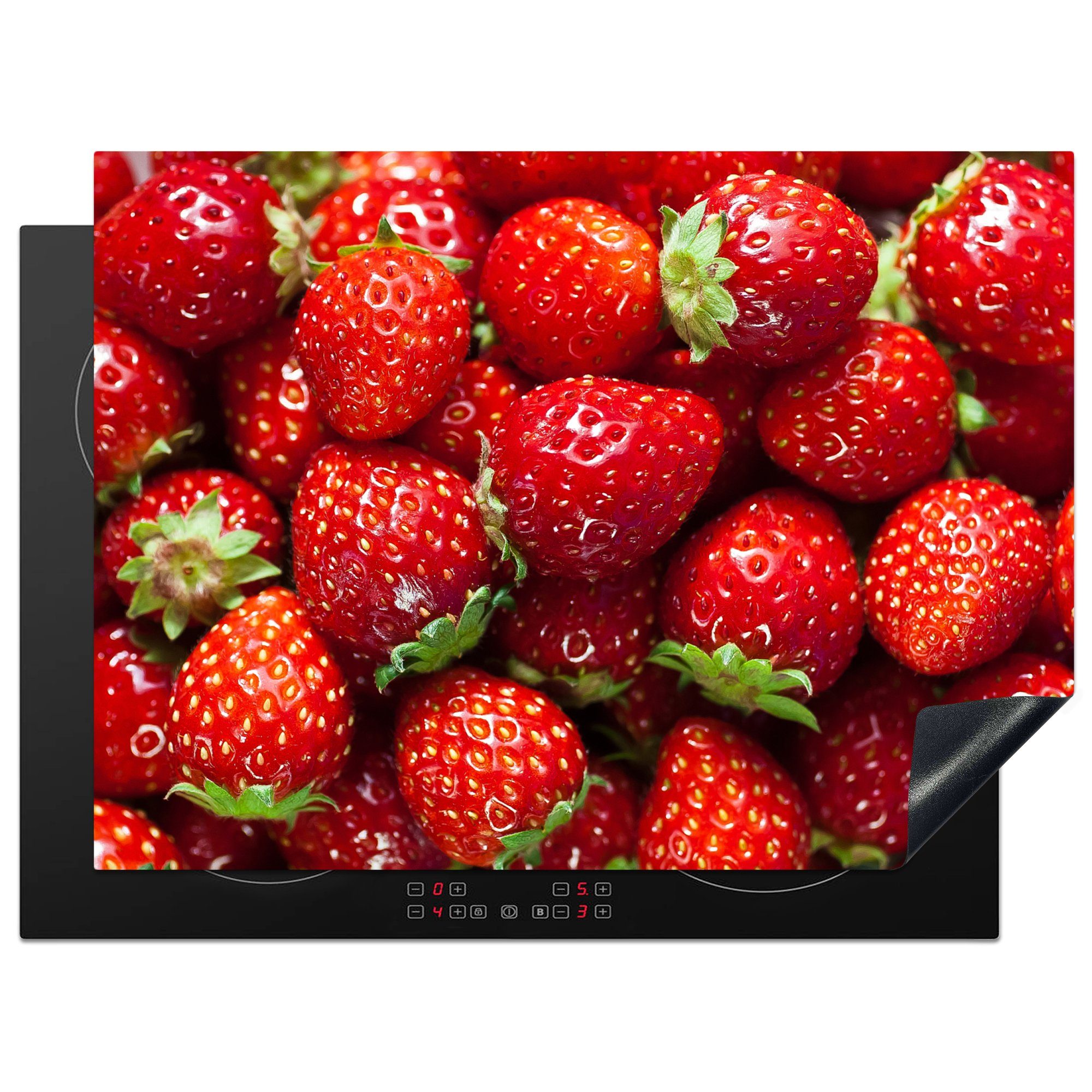 Saatgut, Herdblende-/Abdeckplatte Obst Arbeitsfläche MuchoWow (1 tlg), Ceranfeldabdeckung cm, - Mobile Erdbeere - nutzbar, 70x52 Vinyl,