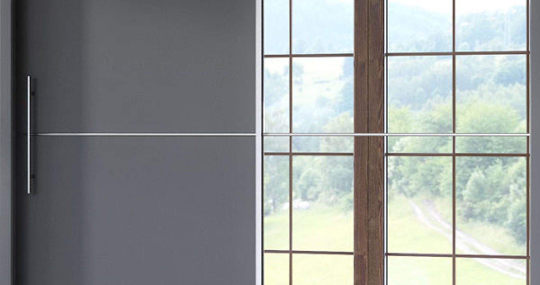 Schwebetürenschrank mit Absetzungen silberfarben 150x62x216cm, Spiegel, Feldmann-Wohnen Ivona 2-türig
