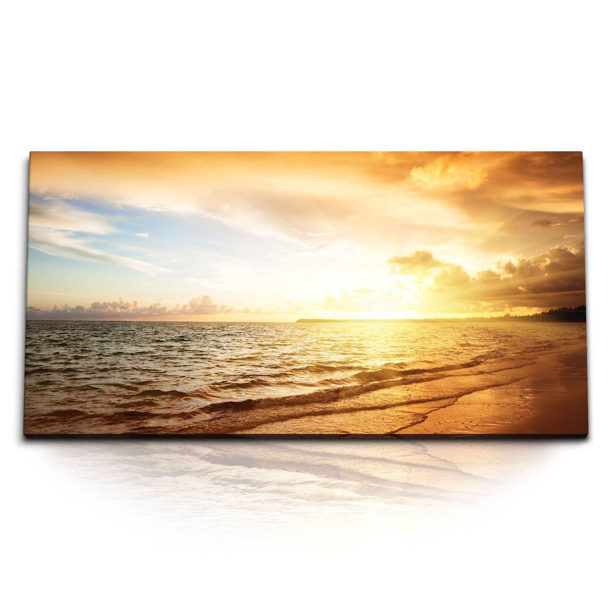 Sinus Art Leinwandbild Kunstdruck Bilder 120x60cm Strand Meer Horizont Sonnenuntergang Abendr, (1 St)