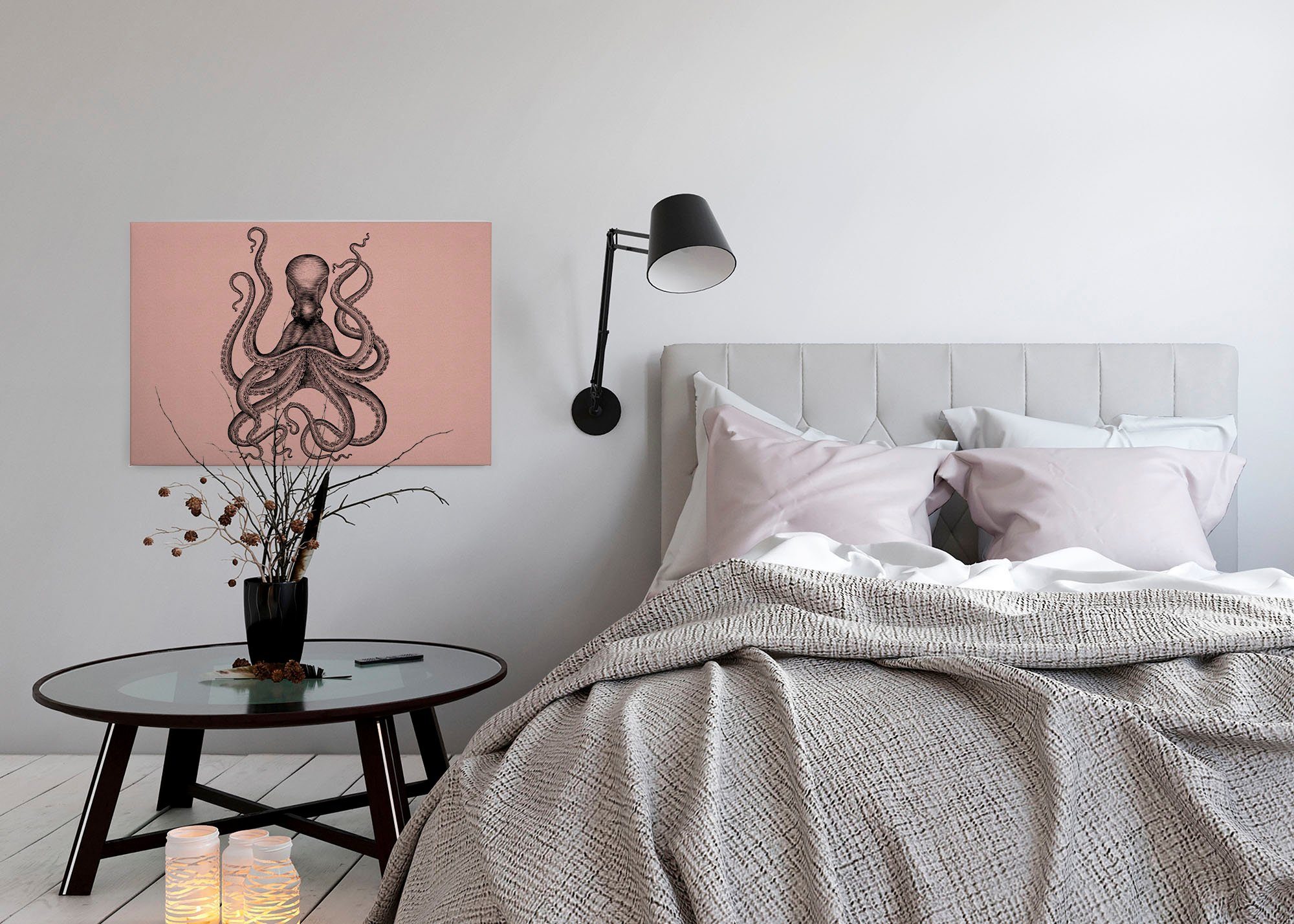 Octopus Krake Création schwarz Bild grau, Tiere Keilrahmen jules, St), Leinwandbild rosa, A.S. (1