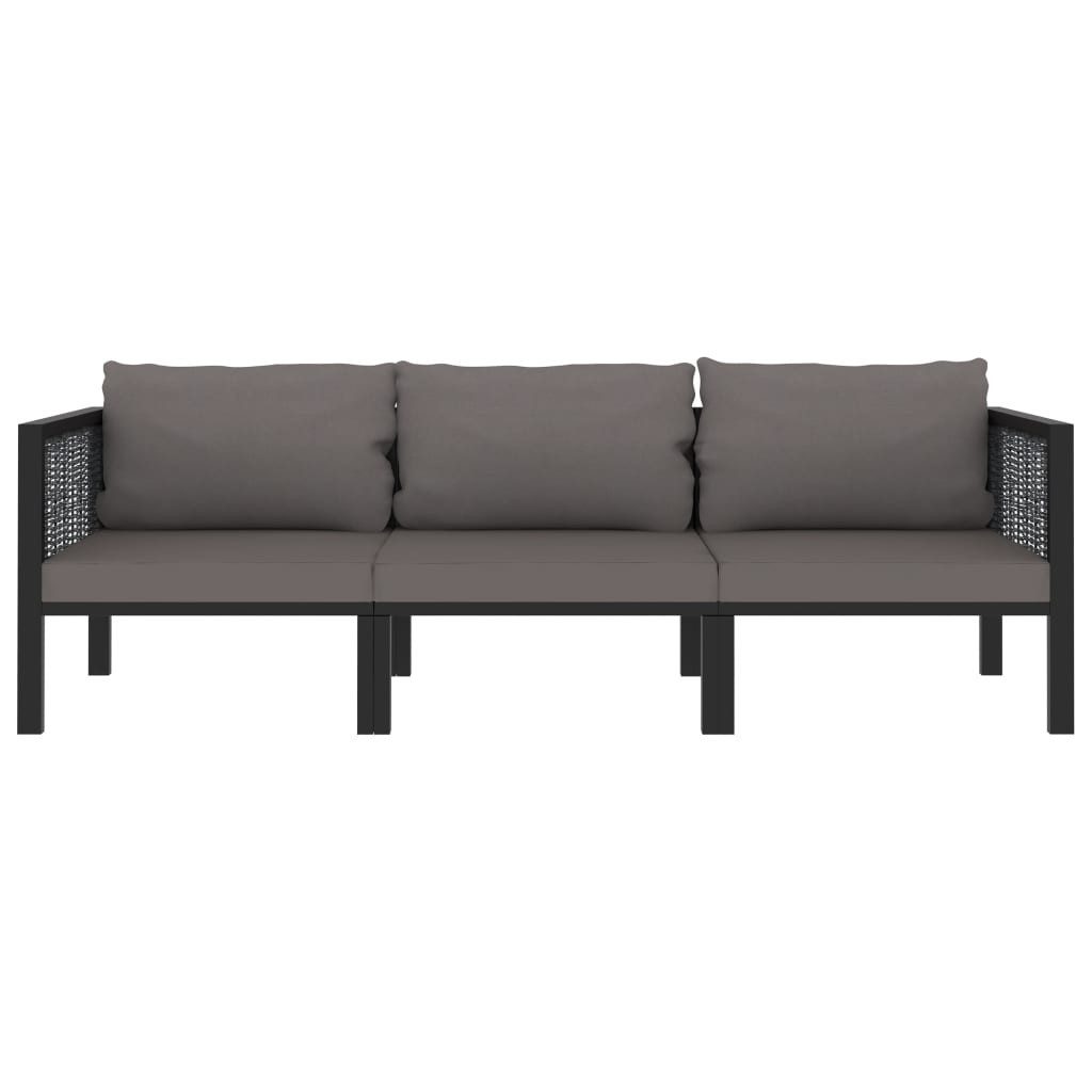vidaXL Garten-Essgruppe, 3-Sitzer-Sofa mit Auflage Anthrazit Poly Rattan