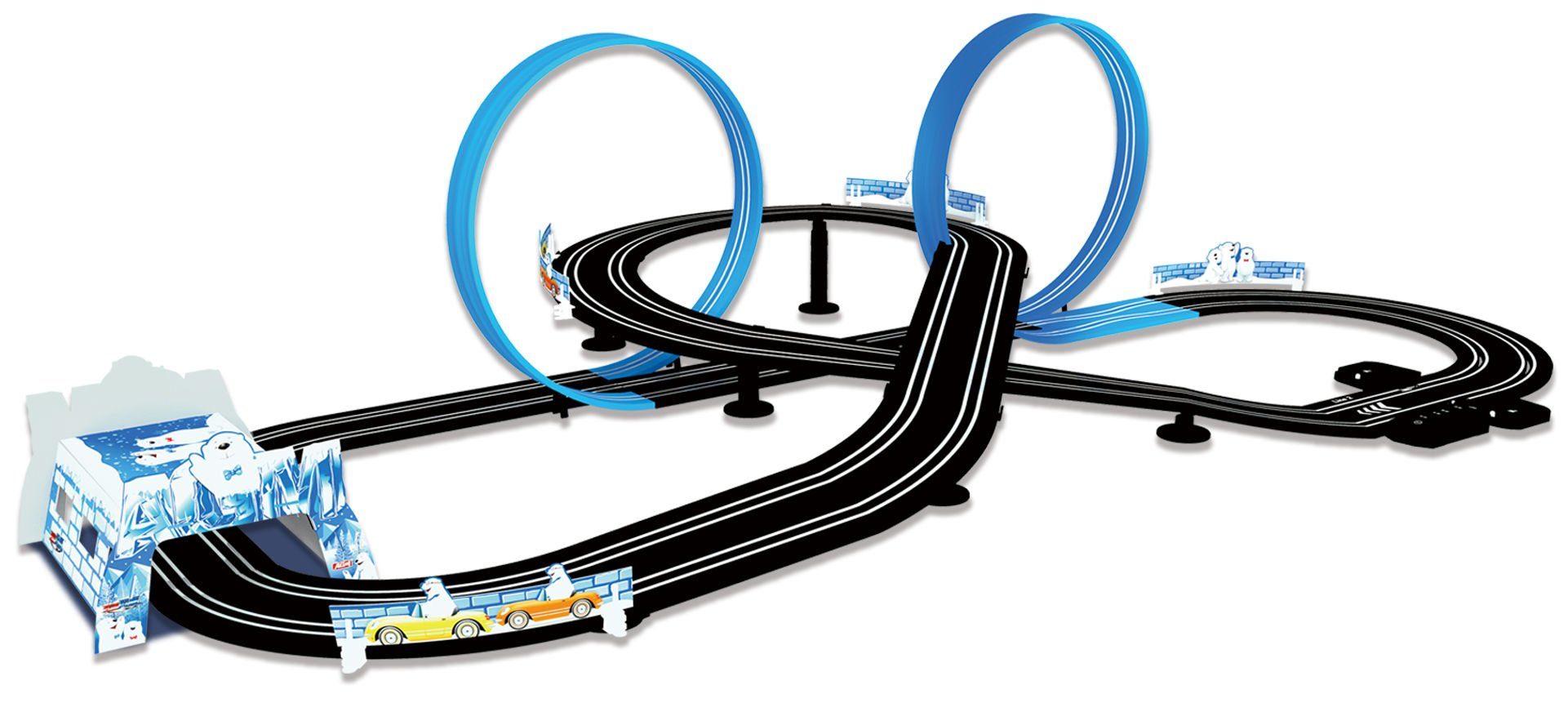 COIL Autorennbahn Rennstrecke, Autostrecke, Autosset, Bugatti, Audi (Streckenlänge 6,20 m), 2 Autos, 2 Controller