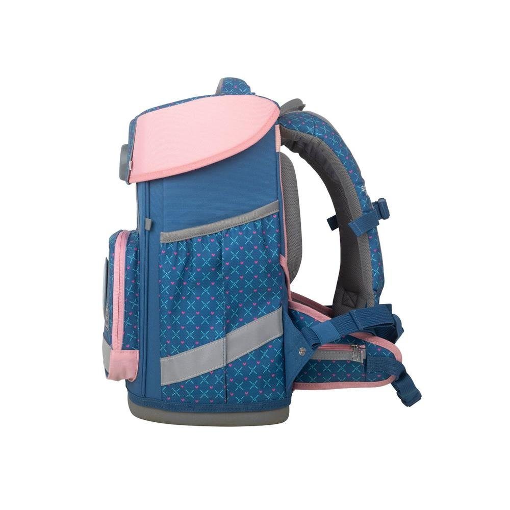 SCHOOL-MOOD® Schulrucksack Champion (Set, 7-tlg., mit Turnbeutel, Etui, Schlamperrolle, Brustbeutel, Brotdose, Patchies), 21 Liter, für Grundschule