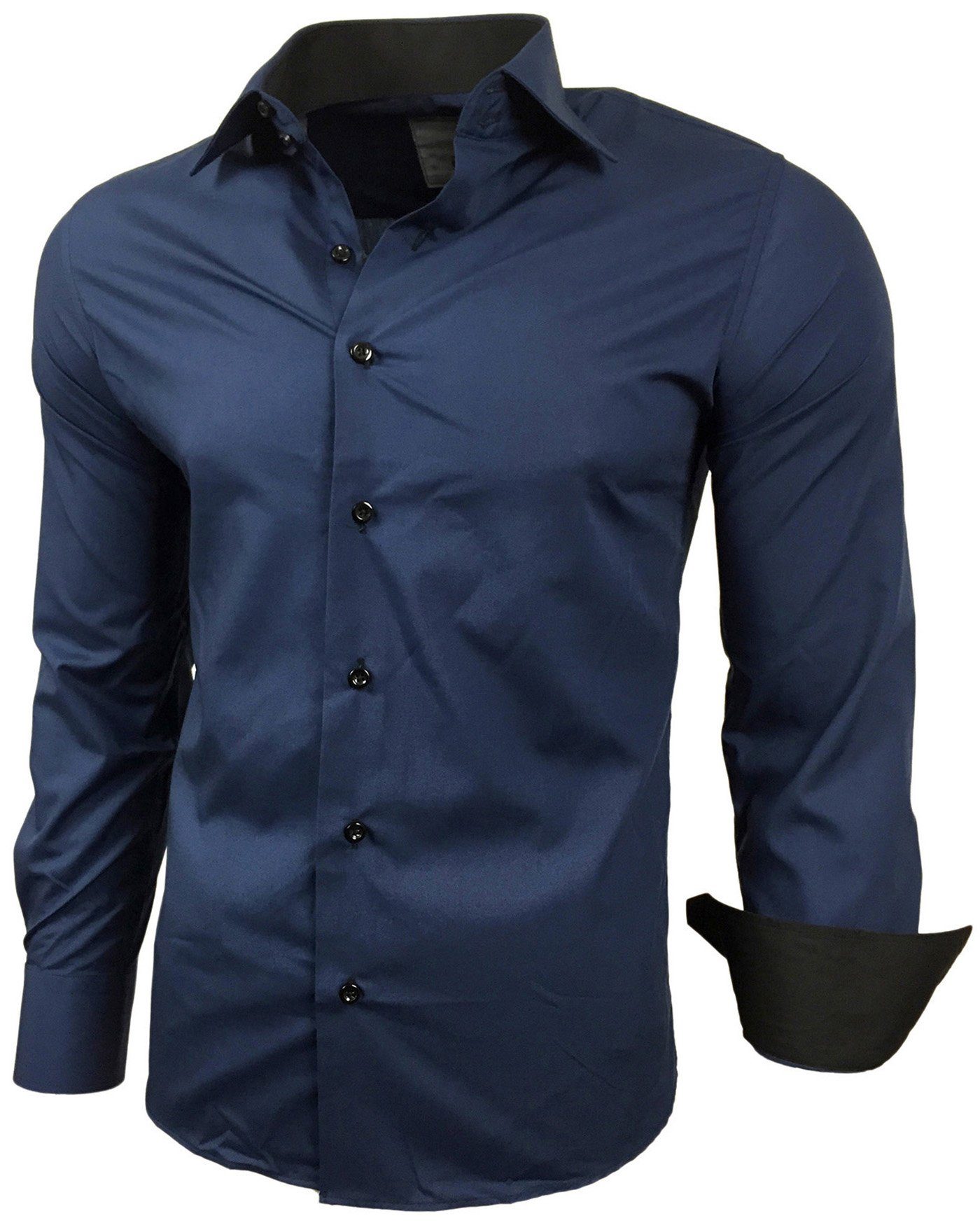 Baxboy Langarmhemd Kentkragen Businesshemd Slim Fit Hemd mit farblich abgesetzten B-444
