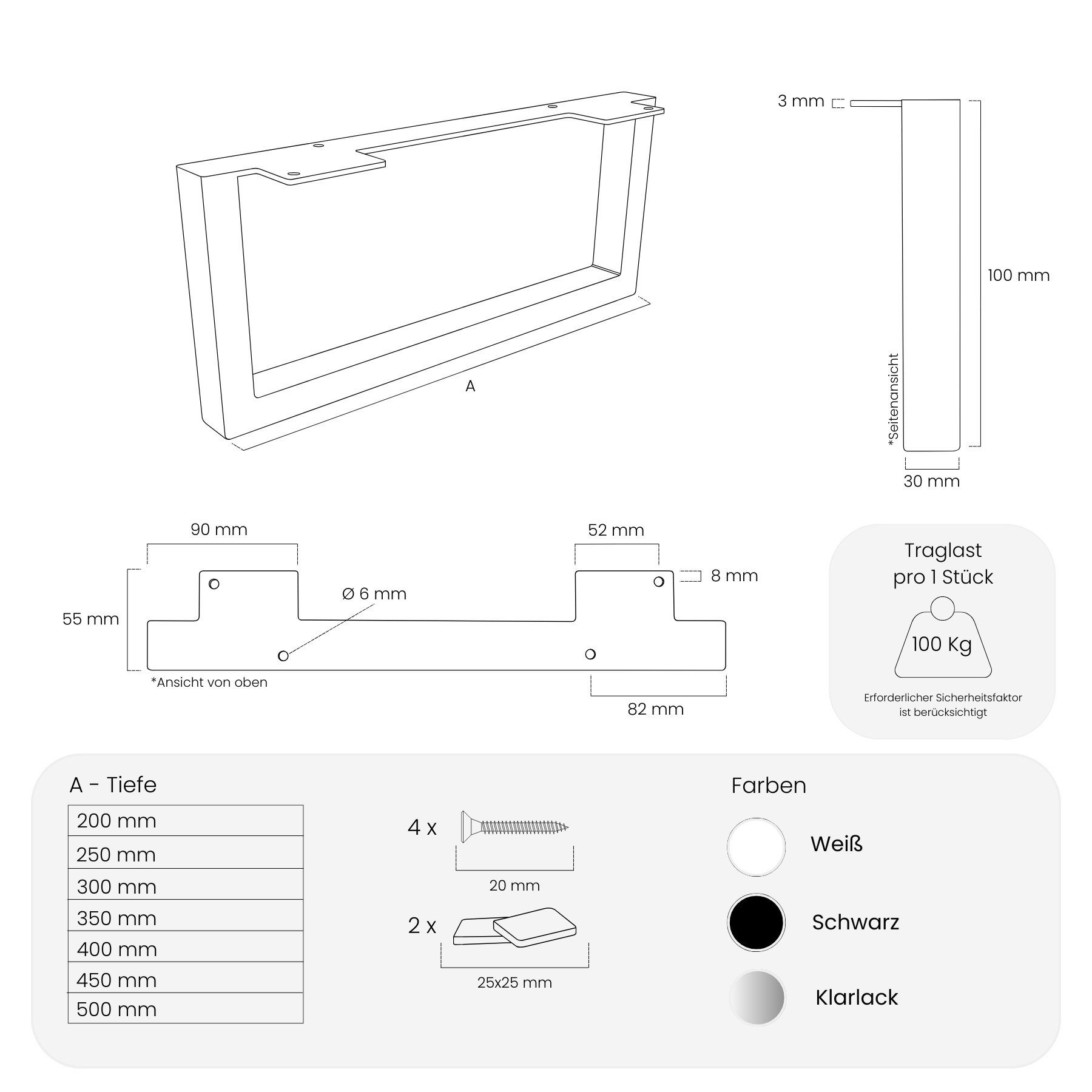 HEVVA Möbelfuß Möbelfüße GRAZ - 7 Größen von 20-50 cm - Kommodenbeine, Schrankfüße, (Set-Option: Sie können entweder 1 Stück oder ein Set von 2 Stück kaufen)