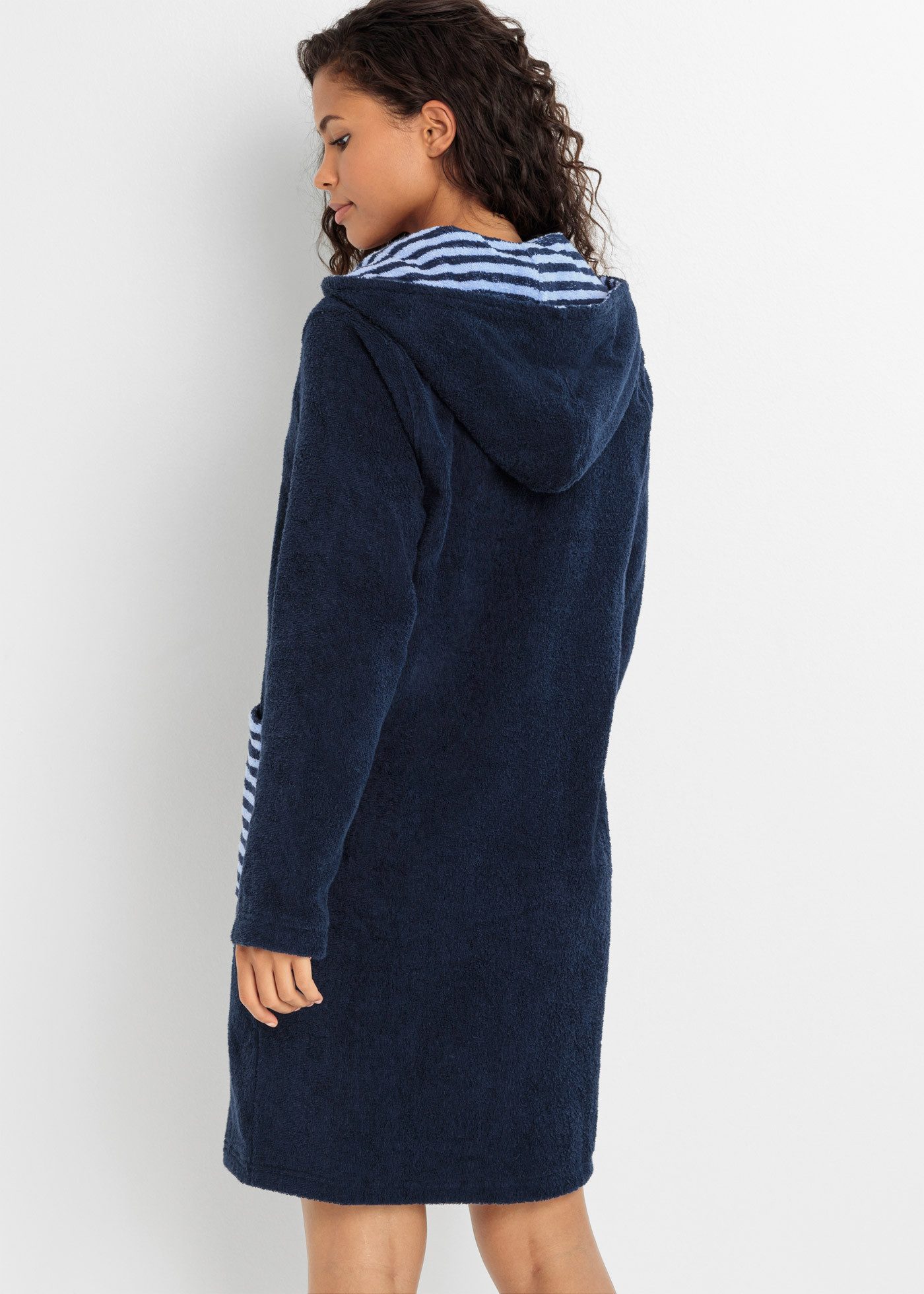 bonprix Bademantel, Midilänge, Baumwolle, Kapuze, Reißverschluss, Frottee a günstig online kaufen