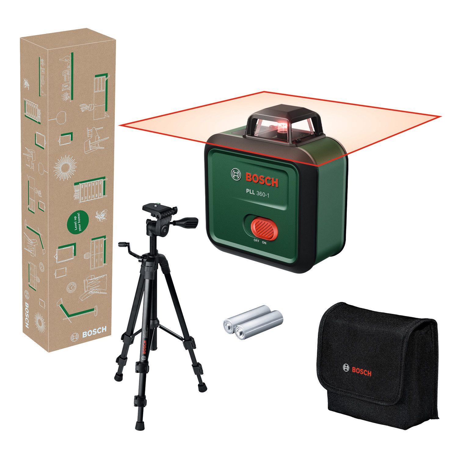 Bosch Home & Garden Linienlaser PLL 360-1 UNI, (Set), mit Stativ, inkl. Batterien