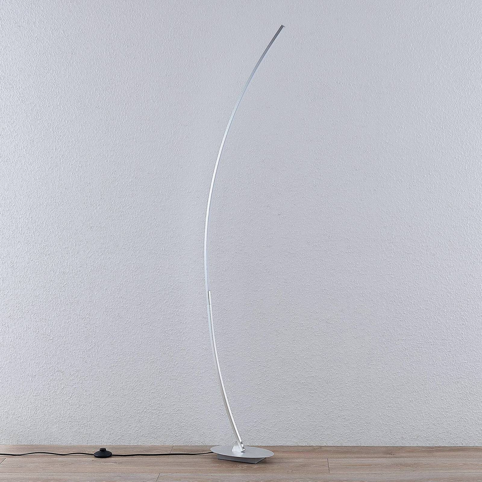 Lindby Bogenlampe Nalevi, fest inkl. silber flammig, Modern, LED-Leuchtmittel verbaut, warmweiß, 1 gebürstet, Leuchtmittel Metall