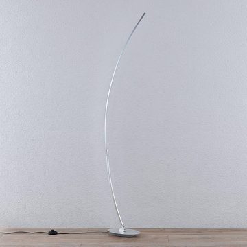 Lindby Bogenlampe Nalevi, LED-Leuchtmittel fest verbaut, warmweiß, Modern, Metall, silber gebürstet, 1 flammig, inkl. Leuchtmittel