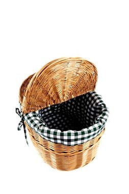 MyBer® Picknickkorb Korb aus Weide, Einkaufskorb, Weidenkorb, Tragekorb braun (mit 2 Deckeln und pflegeleichter Stoffeinlage (grün-weiß kariert), Sehr stabil. Nachhaltiges Produkt. Echte Handarbeit!