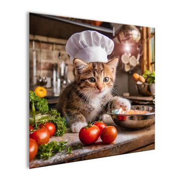 artissimo Glasbild Glasbild 30x30cm Bild Küche Küchenbild Esszimmer-Bild lustig witzig, Essen und Trinken: Lustige Katze