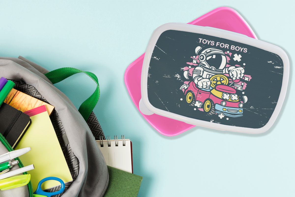 Mädchen, Brotdose MuchoWow Kunststoff Kinder, Brotbox Snackbox, (2-tlg), Lunchbox Kunststoff, Astronaut rosa für Auto, Jahrgang Erwachsene, - -