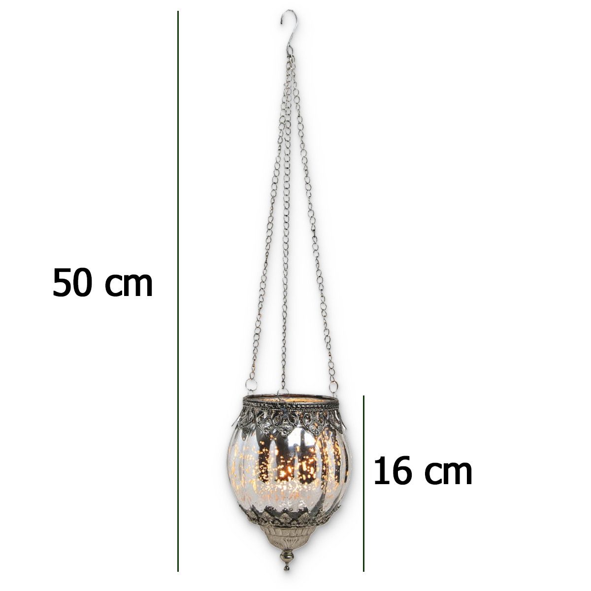 matches21 HOME & HOBBY Bilderrahmen Vintage Kerzenglas zum Hängen Windlicht Laterne, silber in 16 cm, Moderner Glas Kerzenhalter als Wohnzimmer Balkon Hochzeit  – Bild 2 von 5
