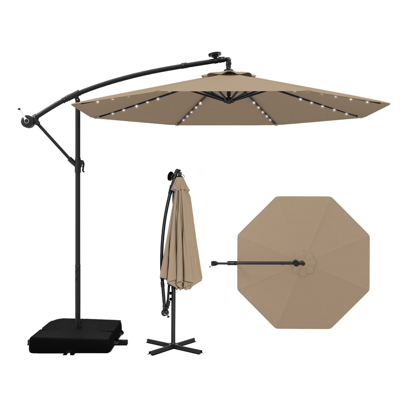 COSTWAY Sonnenschirm, LxB: 350x350 cm, Ampelschirm mit LED-Leuchten