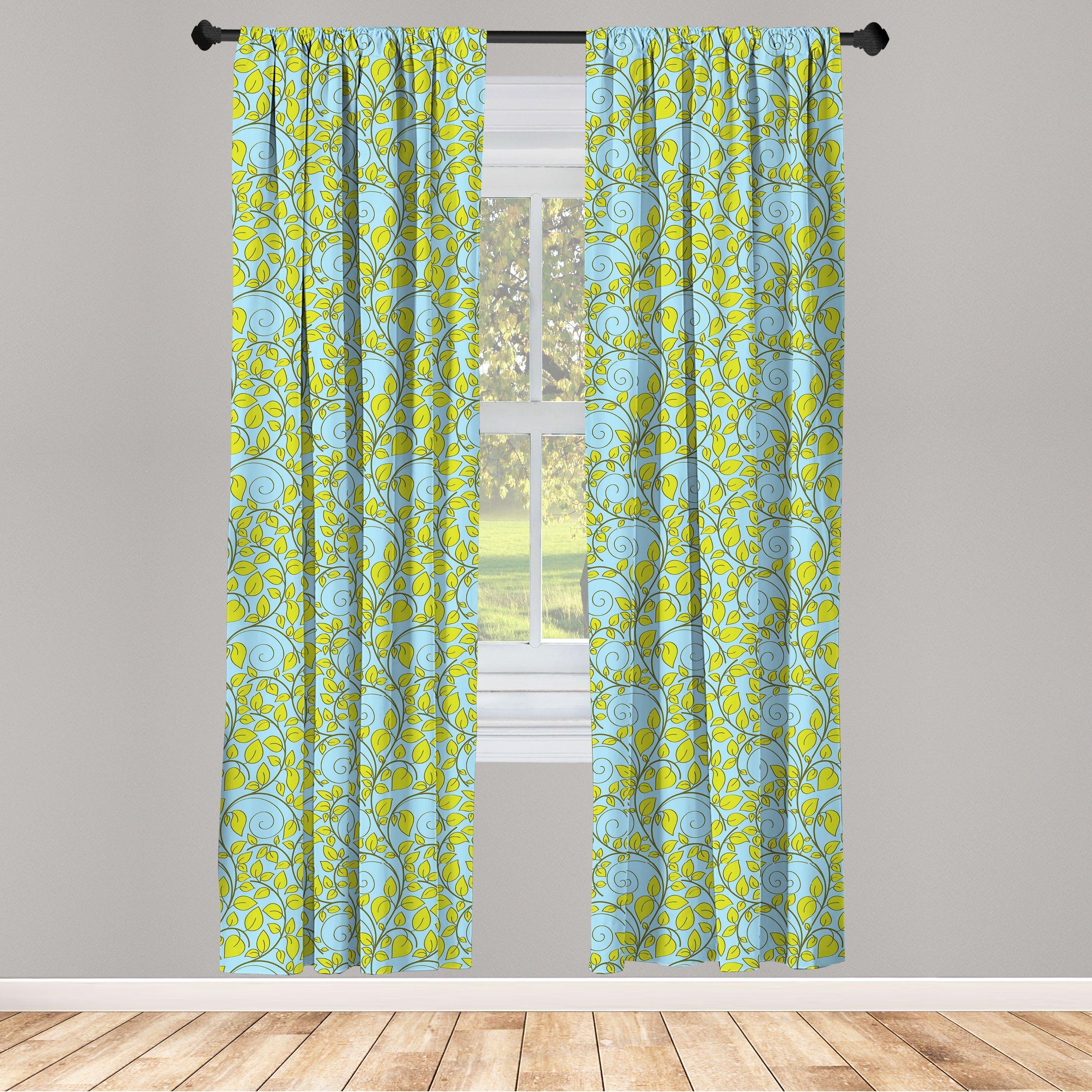 Gardine Vorhang für Wohnzimmer Schlafzimmer Dekor, Abakuhaus, Microfaser, Blätter Cartoon Curlicue Branchen