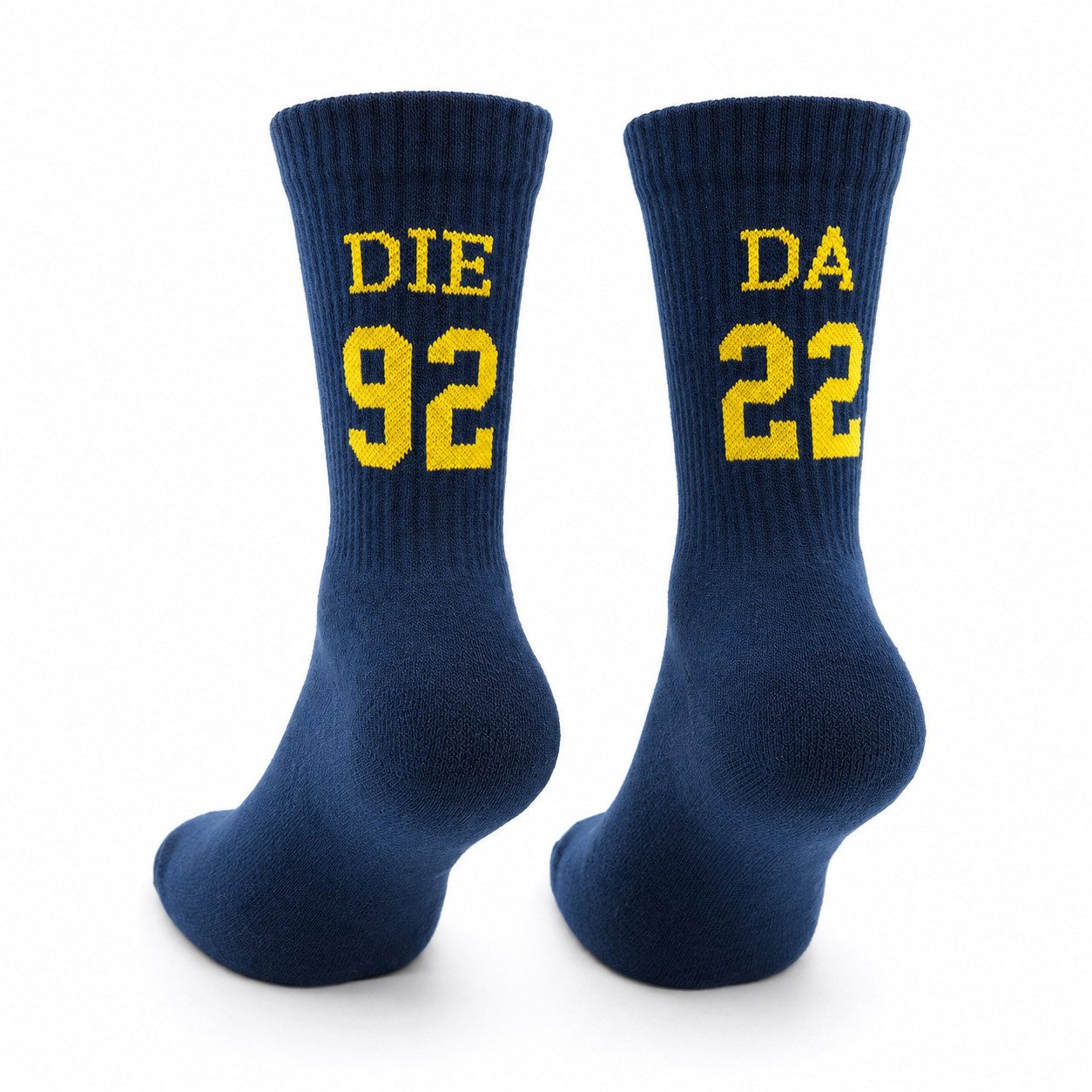 DIE FANTASTISCHEN VIER Sportsocken Socken ´DiDa´ in blau, Sportsocken mit gelbem Schriftzug, Unisex