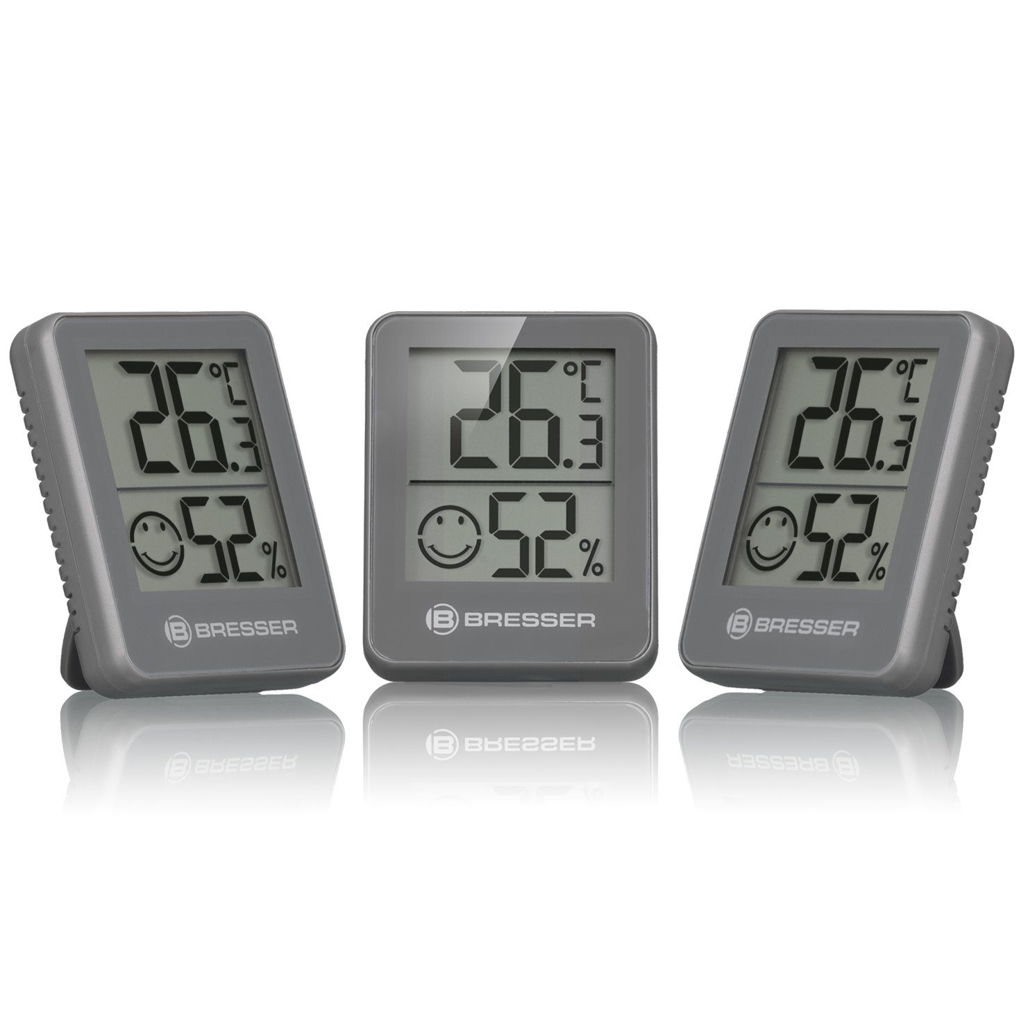 BRESSER Hygrometer Temeo Hygro Indikator 3er Set Thermometer / Temperaturmessgerät grau