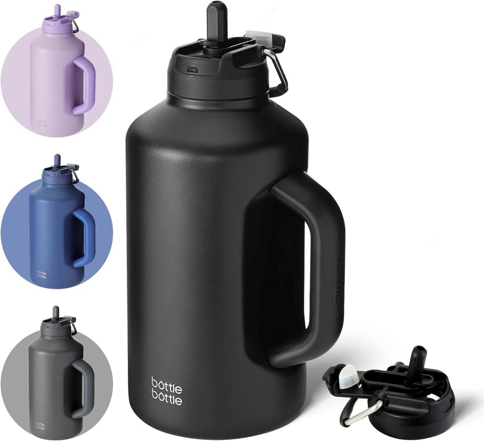 Thermobecher Isolierte Wasserflasche mit Strohhalm, doppeltem Deckel, 1,8