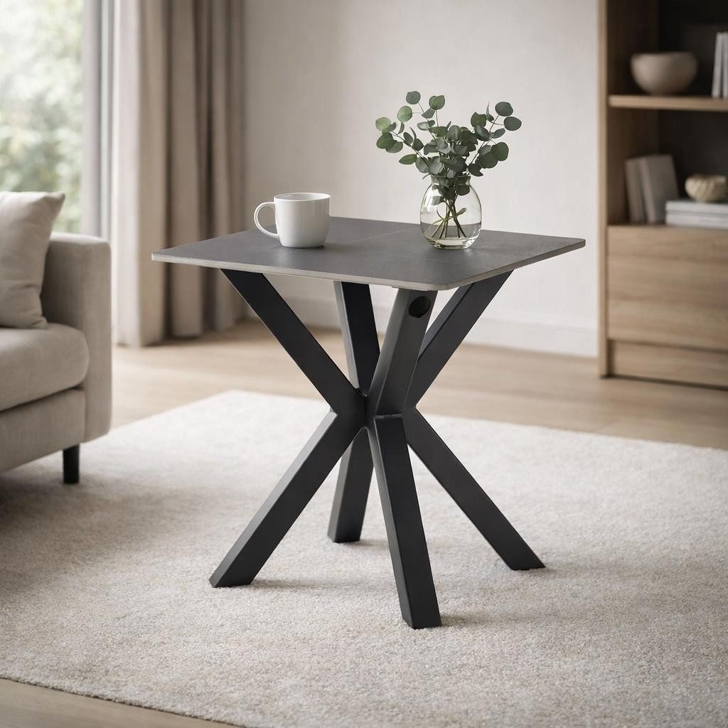 möbelando Couchtisch Janin, in grau, schwarz, Keramik, Metall - 55x55x55cm (BxHxT)