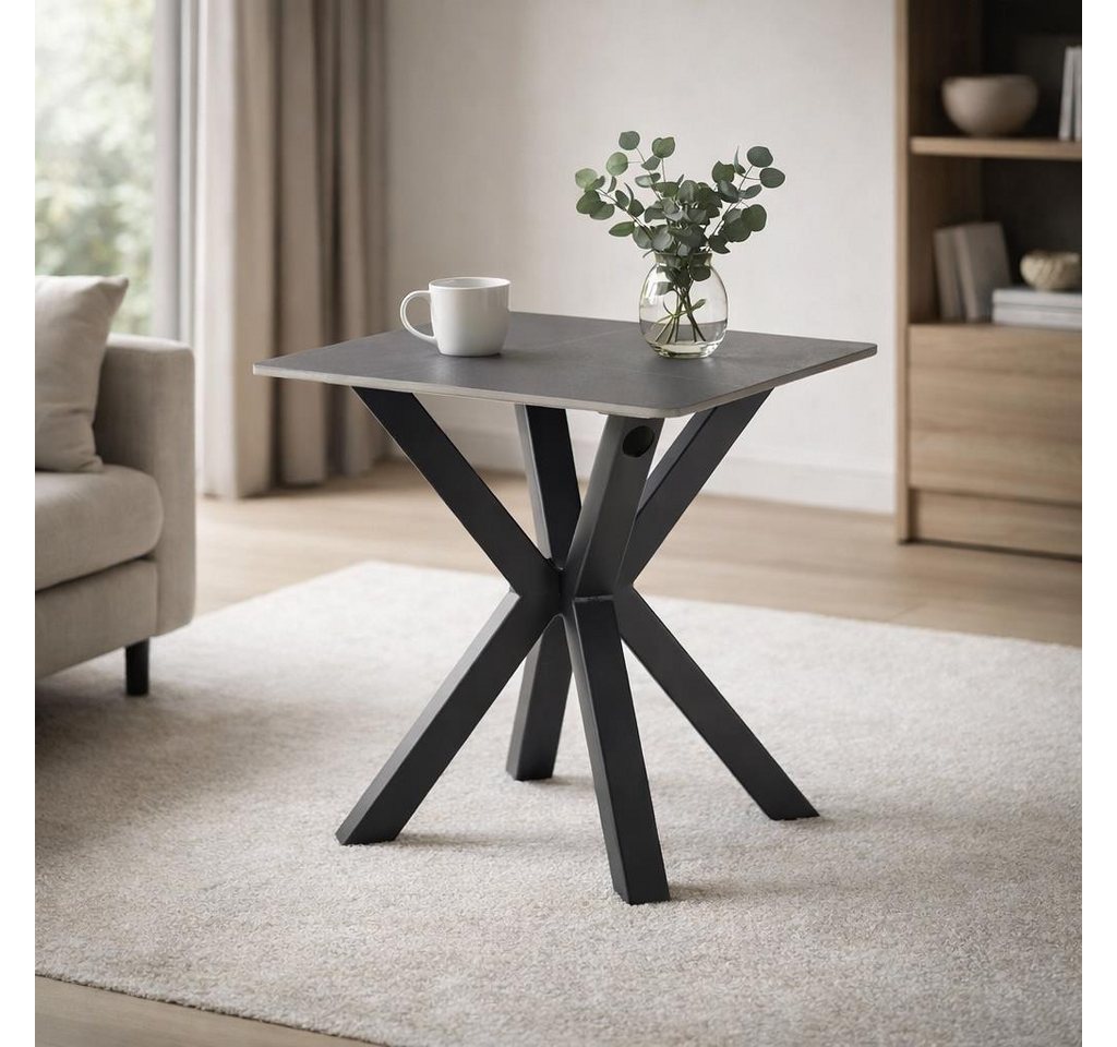 möbelando Couchtisch Janin, in grau, schwarz, Keramik, Metall - 55x55x55cm (BxHxT)