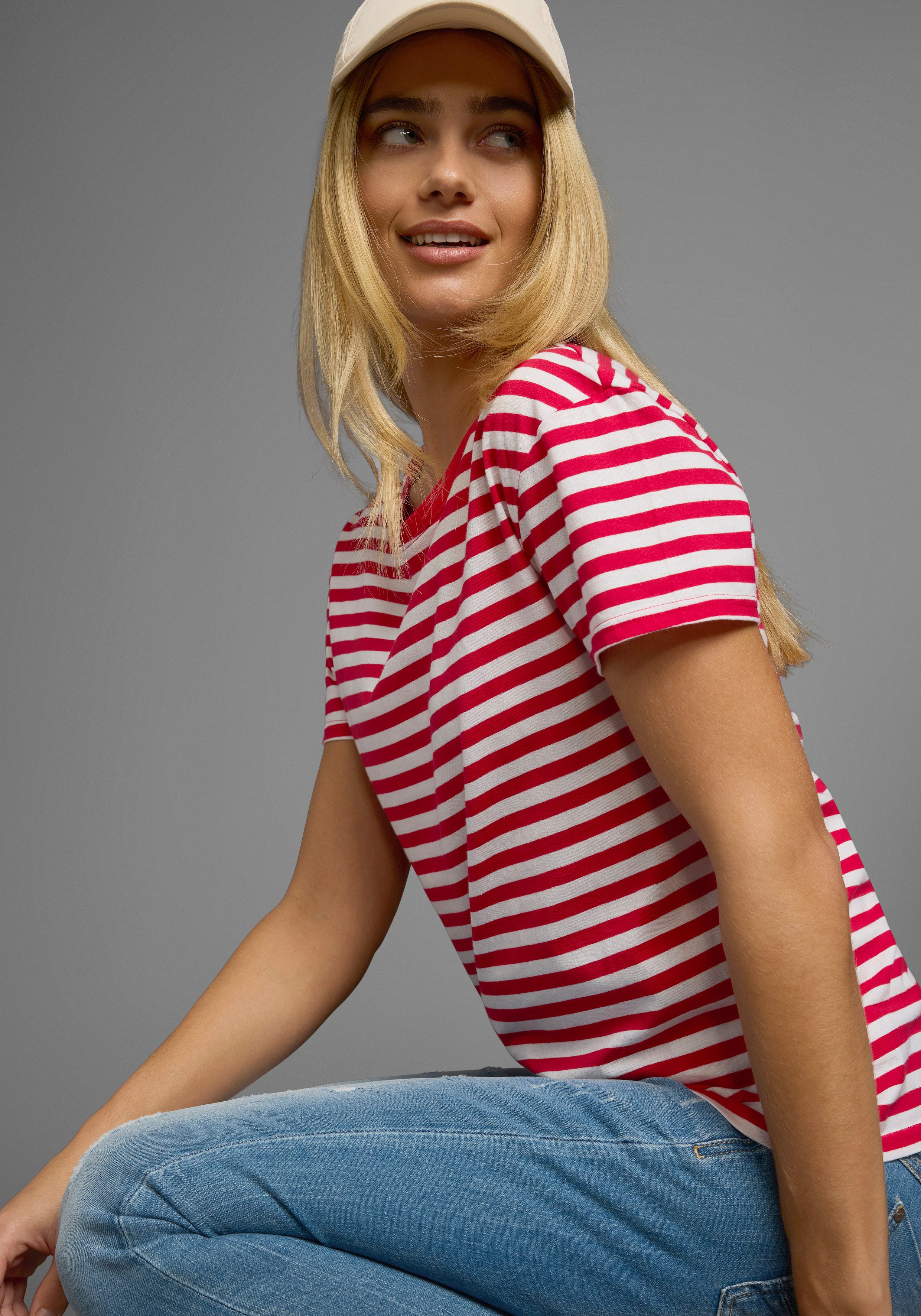 AJC T-Shirt Kurzarm, taillierter Schnitt, gestreift, Rundhalsausschnitt