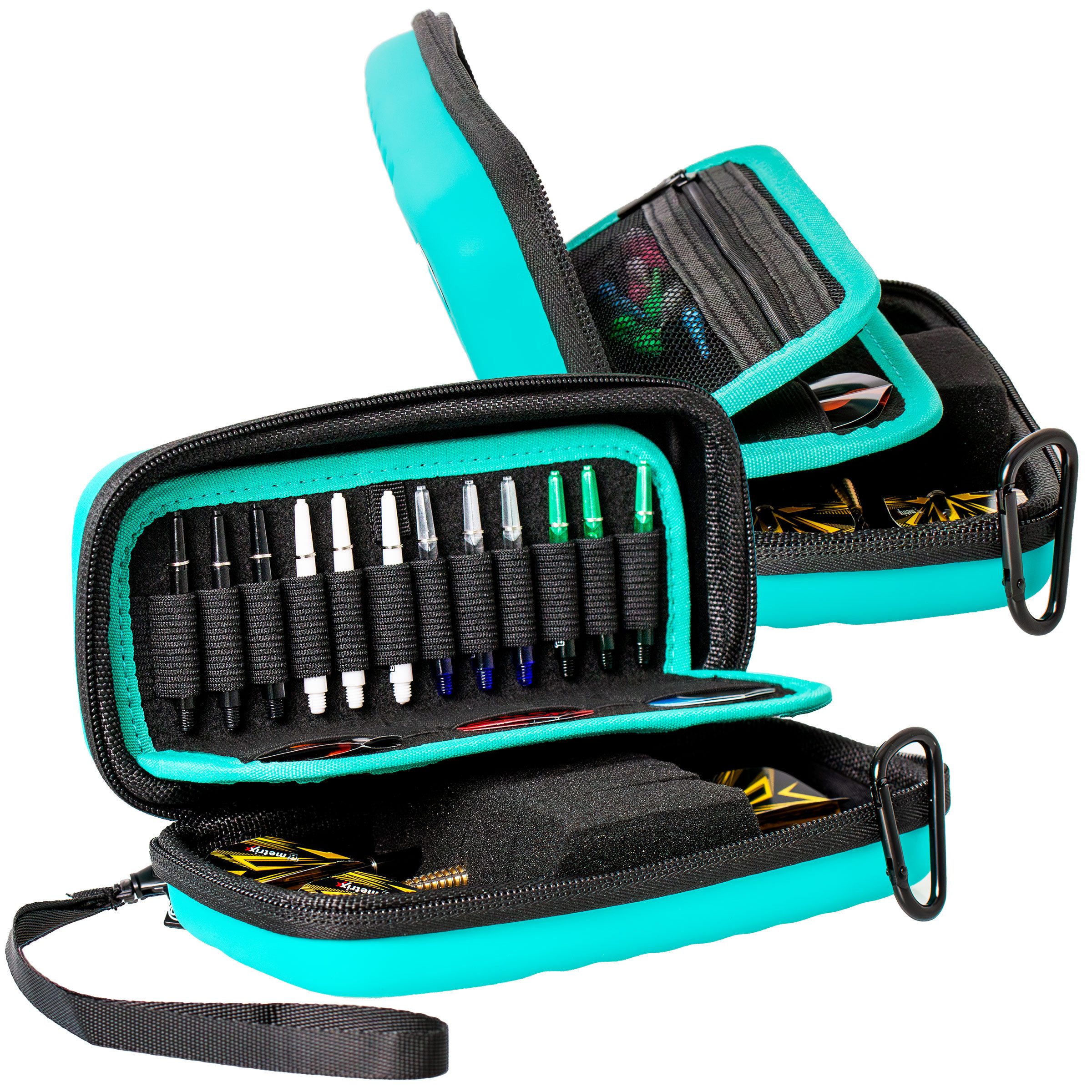 BULL'S Dartpfeil Bull´s Dart Hardcase Orbis S Türkis mit 2 Extraeinteilungen, Platz für 6 Sätze Flights, 12 Schäfte und 1 Satz Dart