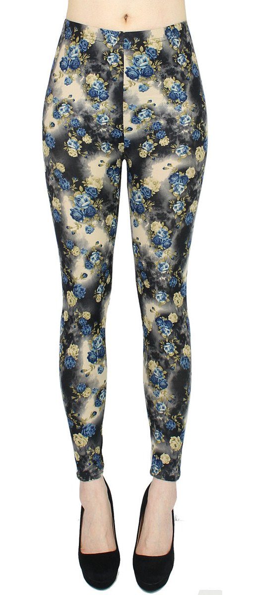 Leggings Damen Leggings Blumen Muster Bunte Yogahose Fitness Leggins geblümt