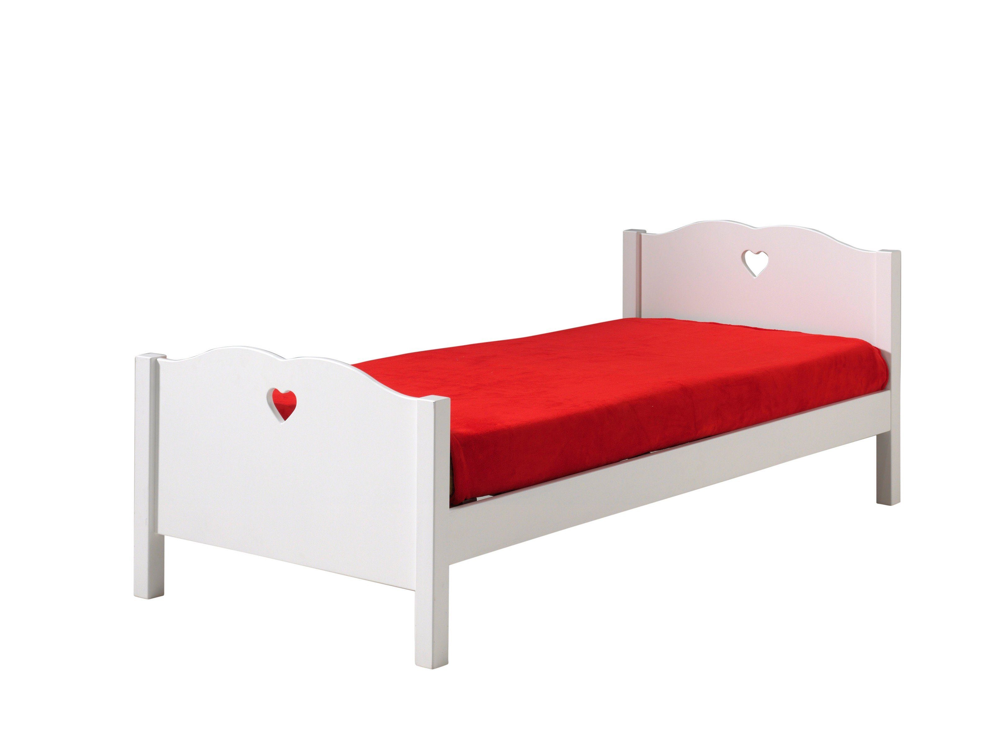 Einzelbett aus Massiv Kiefer und MDF in Weiß. Abmessungen (BxHxT) 211,2x80x96 cm