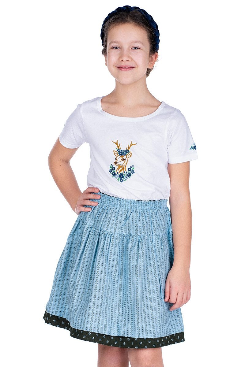 Isar-Trachten Trachtenrock Mädchen Rock - TIARA - hellblau/tanne