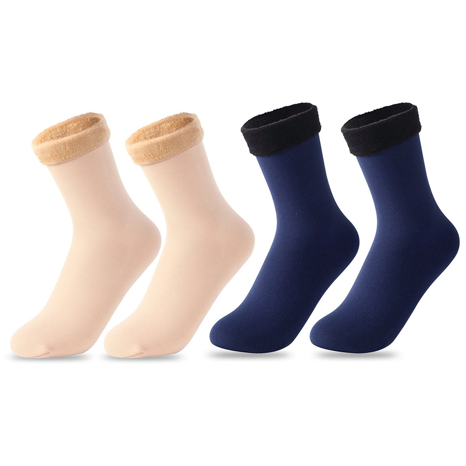 Socken mit Damen 2er Warme (2-Paar, Paar Natur+Navy Thermosocken Fleecegefütterte 2 Blau Wintersocken MAGICSHE Pack)