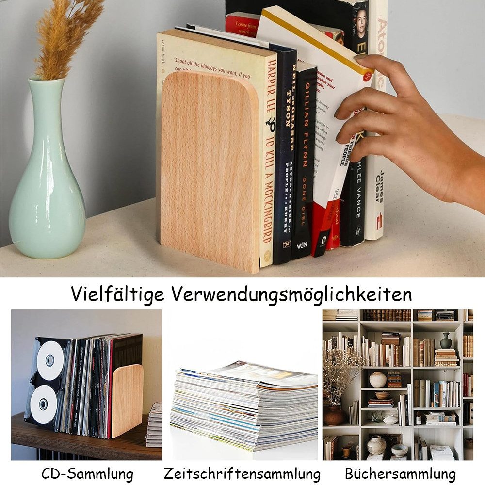 TUWENA Buchstütze 2 Stück (1 Paar) Buchstützen Holz, Buchenholz Bücherhalter, DVD Regal (2 St), Desktop-Organizer, Bücherhalter für Schule, Büro und Zuhause Des – Bild 5 von 5